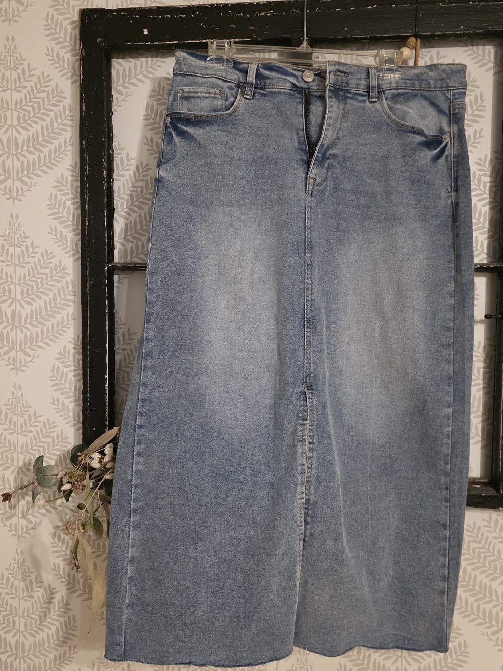 Kensie Light Blue Wide-Leg Denim Skirt-Jeans